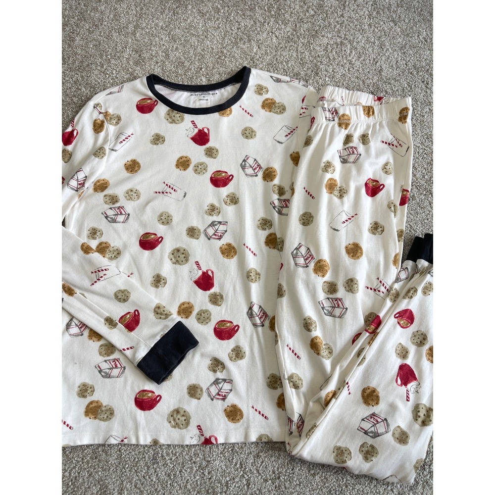 Burts Bees Women's Pajamas Set M Organic Cotton Milk Cookies Holiday Loungewear